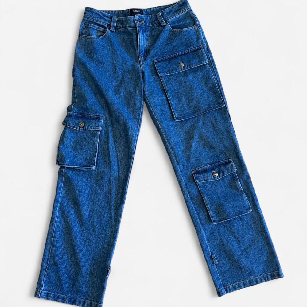 Bardot Blue Denim Low Rise Cargo Jeans Size 28 Streetwear Grunge